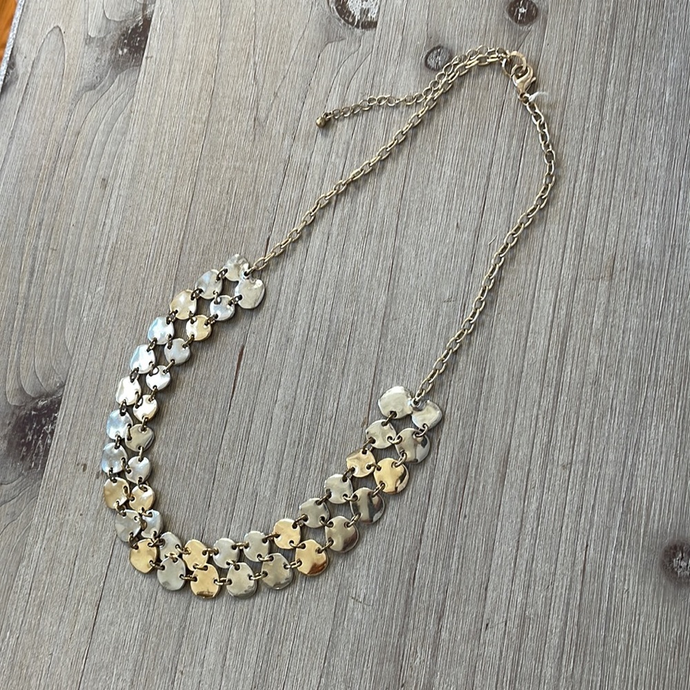 Silver and gold hammered look necklace
